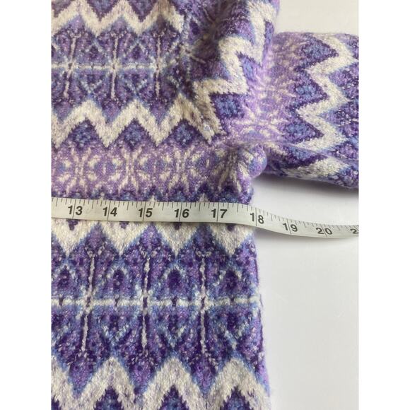 Talbots Fair Isle Purple Cream Zig Zag Wool Blend Sweater Warm Size Petite Small - Picture 7 of 10